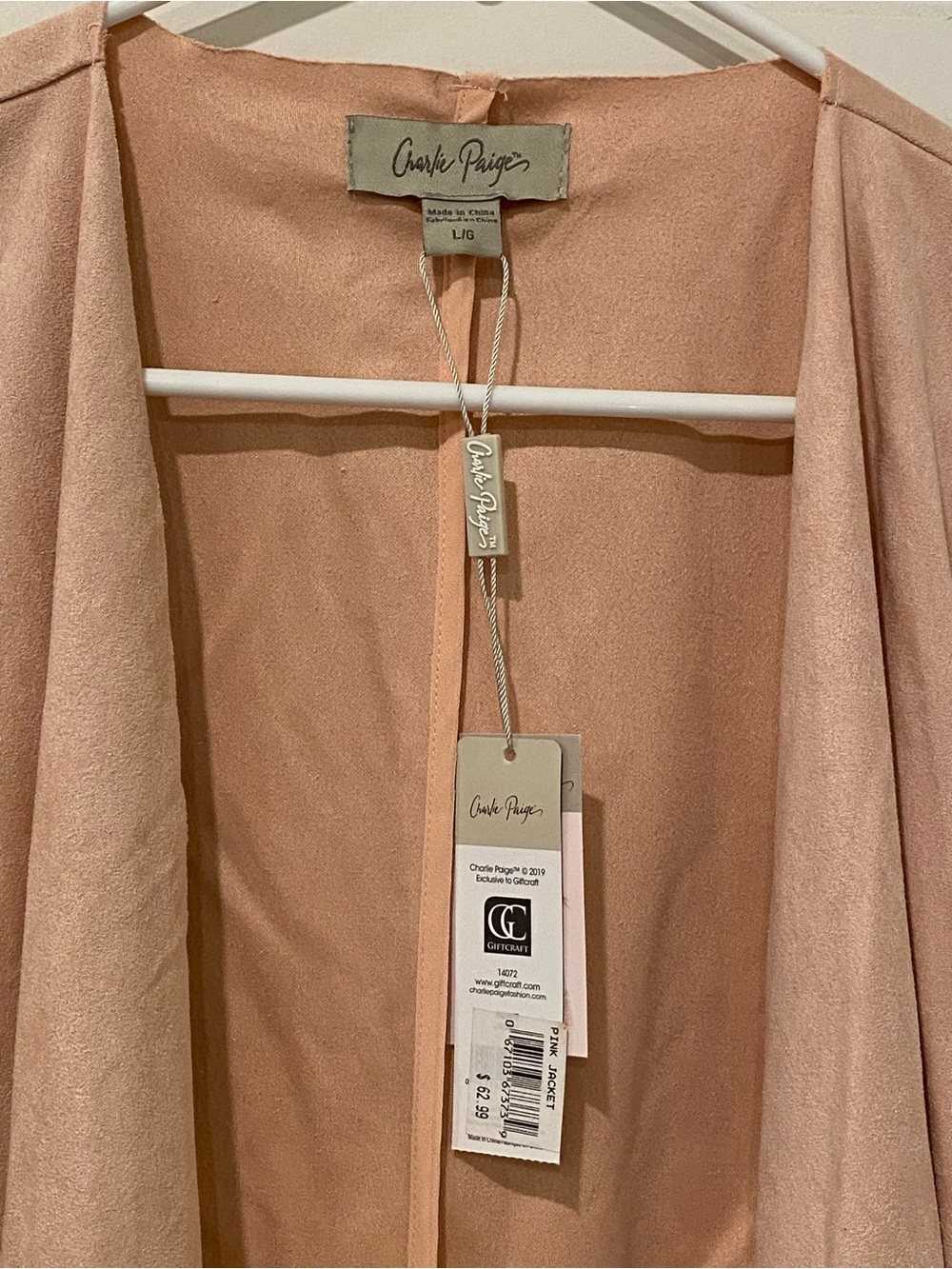 Charlie Paige Dusty Blush Open-Front Waterfall Jacket with Lace Hem - Picture 2 of 3